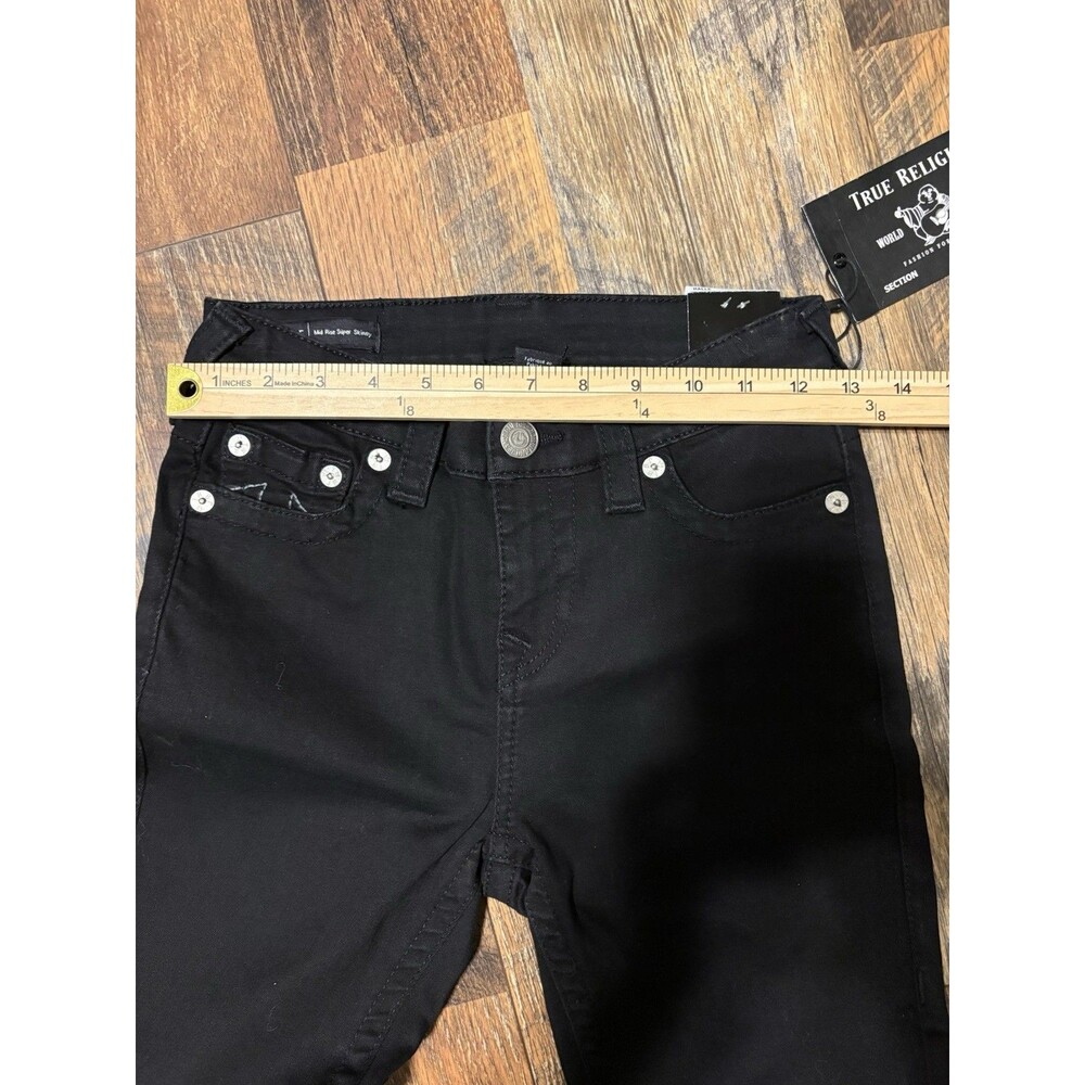 True Religion Mid Rise Skinny Black Denim Jeans Size 27 Stretch 5-Pocket Logo - Picture 7 of 8